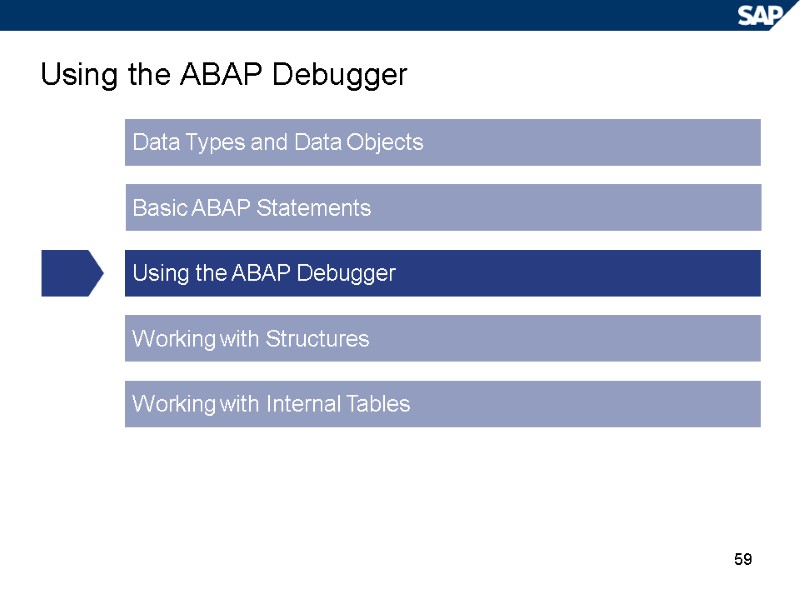 59 Using the ABAP Debugger Data Types and Data Objects Basic ABAP Statements Using